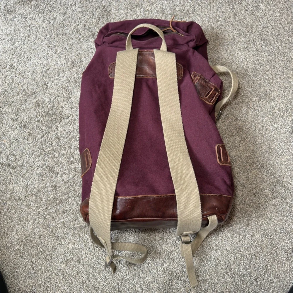 Ralph Lauren Rugby Mens Canvas Backpack Burgundy Leather Bottom National Forest